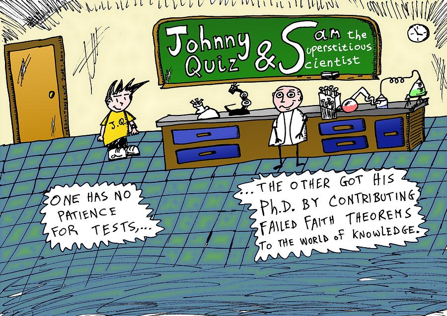 Cartoon Mixed Media - Johnny Quiz and Sam the Supersticious Scientist by Yasha Harari