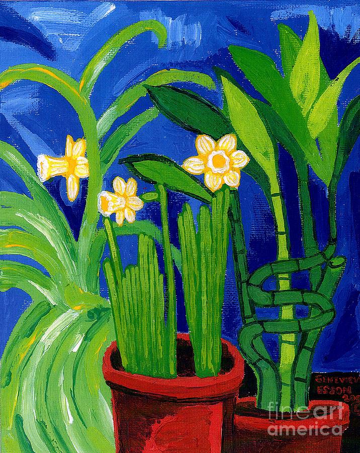 Flower Painting - Jonquils and Bamboo Plant by Genevieve Esson