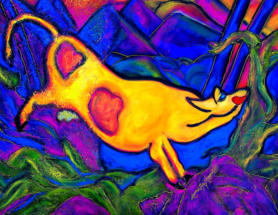 Joyful Yellow Cow Painting by Laura  Grisham