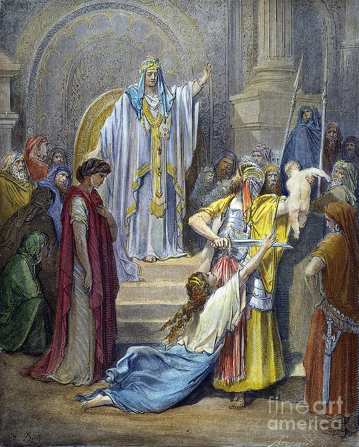 Judgement Of Solomon Drawing by Gustave Dore