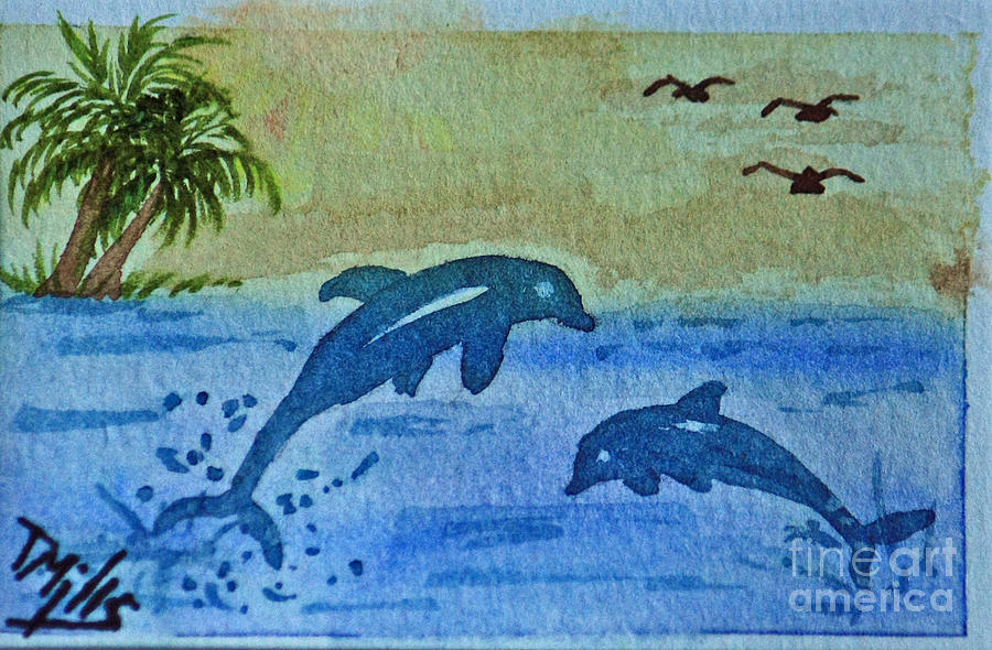 Jumping Dolphins Painting by Terri Mills