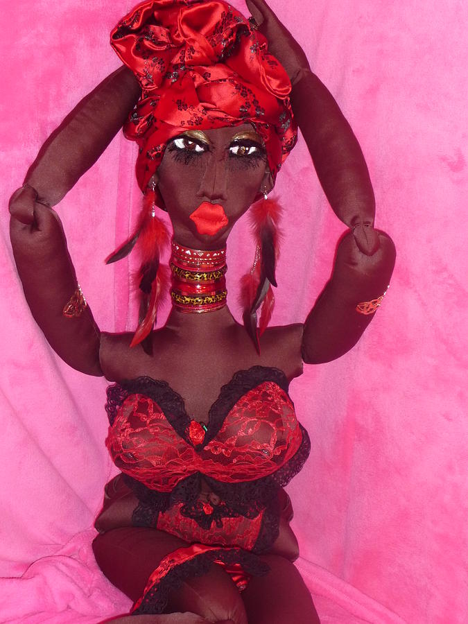 Beautiful Woman Photograph - Jungle Beauty Goddess Qattara wearing red and black lingerie by Cassandra George Sturges