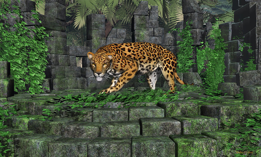 Jungle Digital Art - Jungle Ruins Jaguar by Walter Colvin