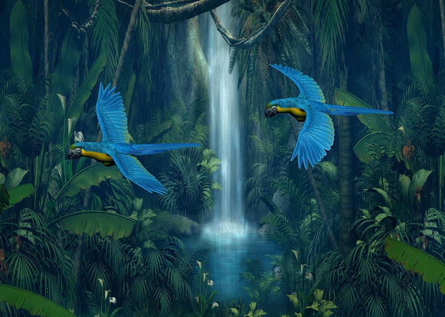 Jungle Digital Art - Jungle Waterfall by Walter Colvin
