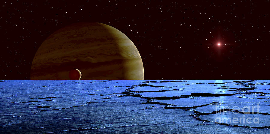 Space Digital Art - Jupiter And Its Moon Lo As Seen by Frank Hettick