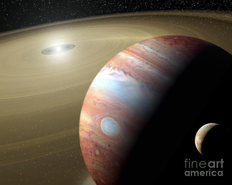 Jupiter and Moon Digital Art by Mike Agliolo and Photo Researchers