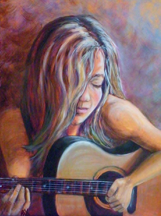 Guitar Still Life Painting - Just Strumming by Pauline  Kretler