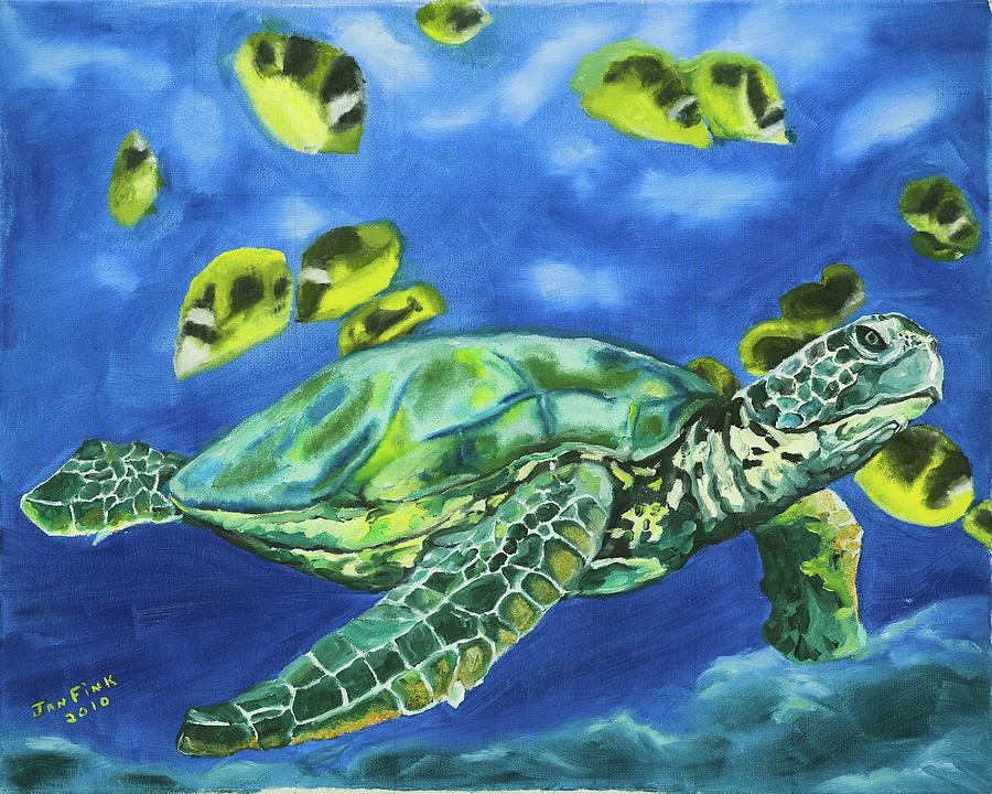 Turtle Painting - Just Swimmin by Jan Fink