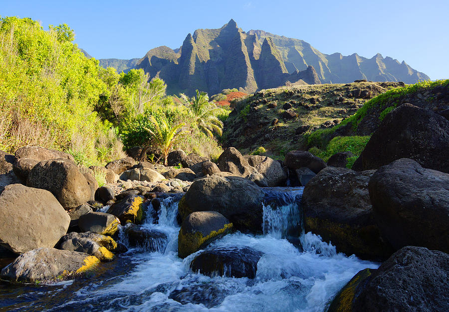 Mountain Photograph - Kalalau Stream and Mountains Kauai by Kevin Smith