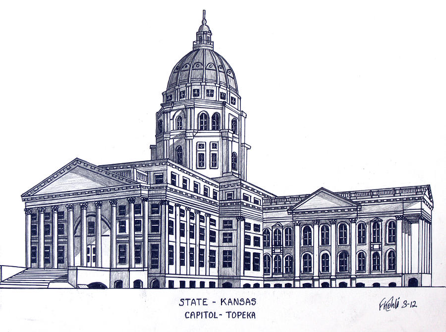 Kansas State Capitol Drawing by Frederic Kohli