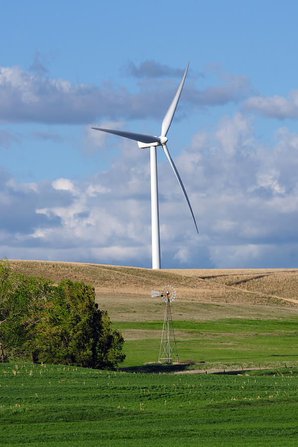 Kansas Windmill and Wind Turbine Photograph by Alan Hutchins