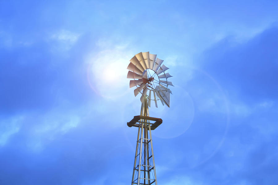 Kansas Windmill In The Sun Photograph by Barbara Dean
