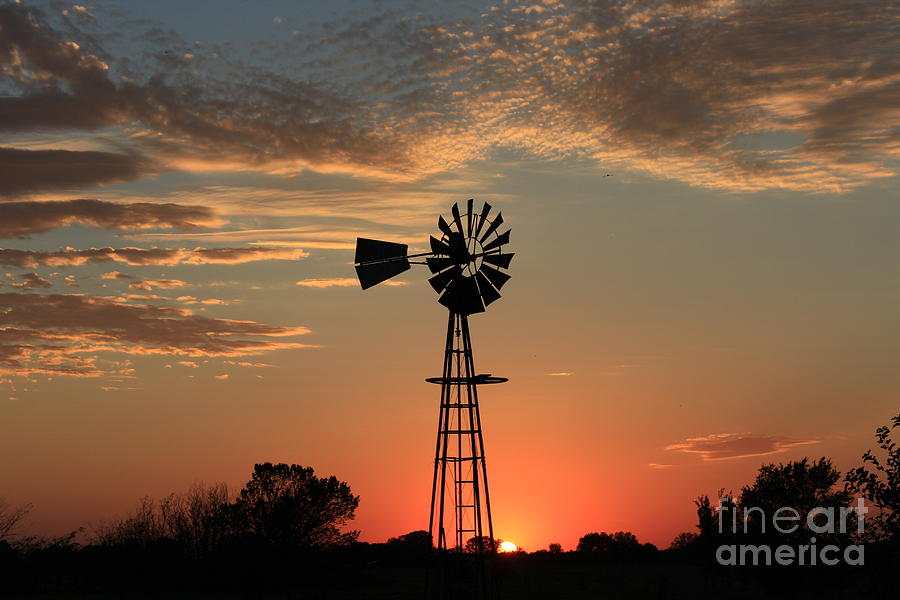 Sunset Photograph - KansasWindmill silhouette Sunset by Robert D  Brozek