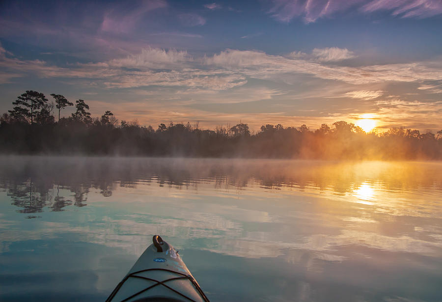 Kayaking In Fog At Sunrise Photograph by Marc Crumpler