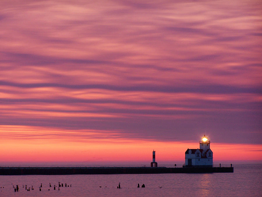 Kewaunee Lighthouse at Sunrise Photograph by Bill Pevlor