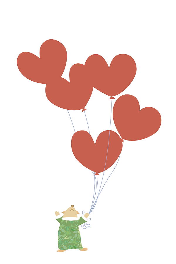 Kid Squirrel Flying And Holding Heart Shaped Balloons Digital Art by Meg Takamura