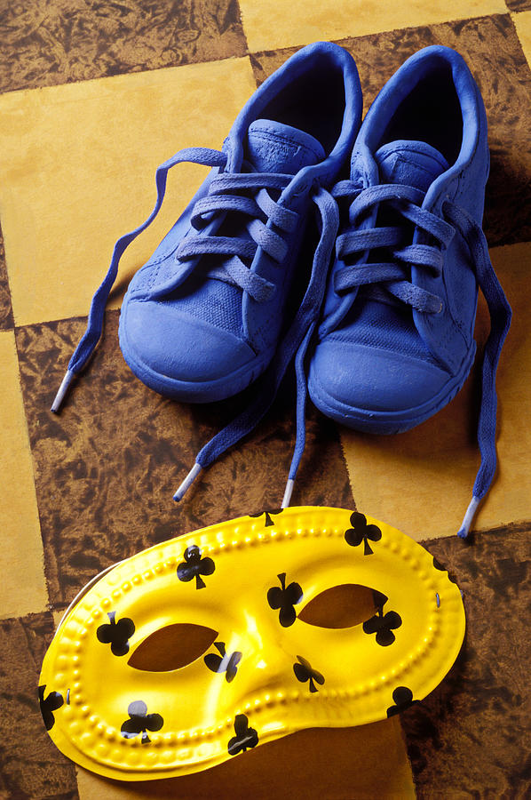 Kids blue shoes and mask Photograph by Garry Gay