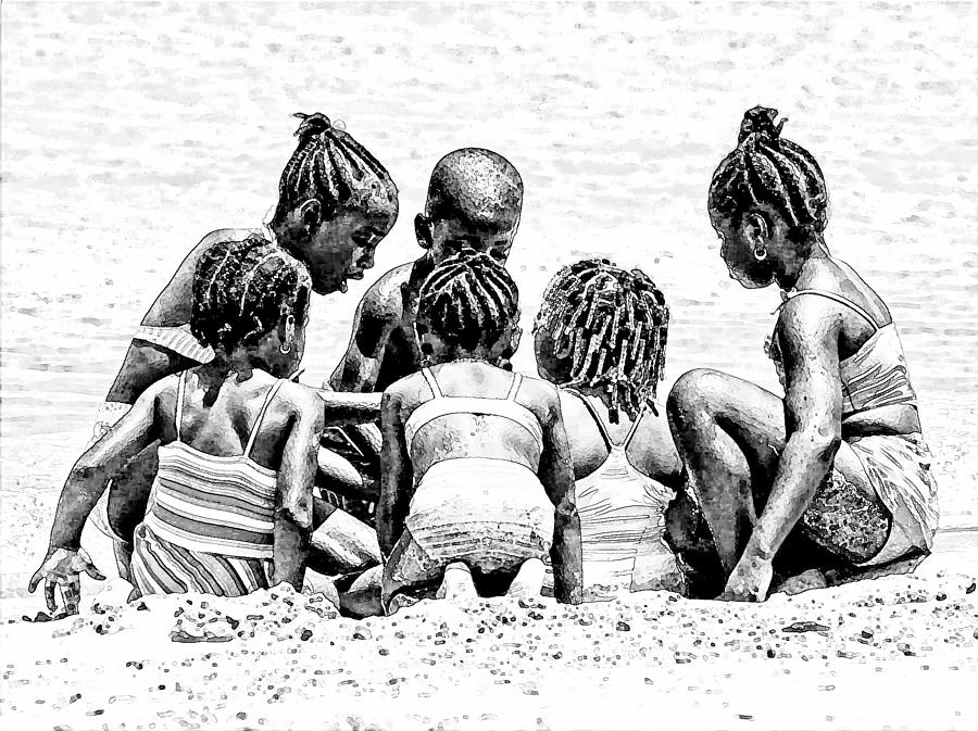 Kids Having Fun On The Beach Digital Art by Carrie OBrien Sibley