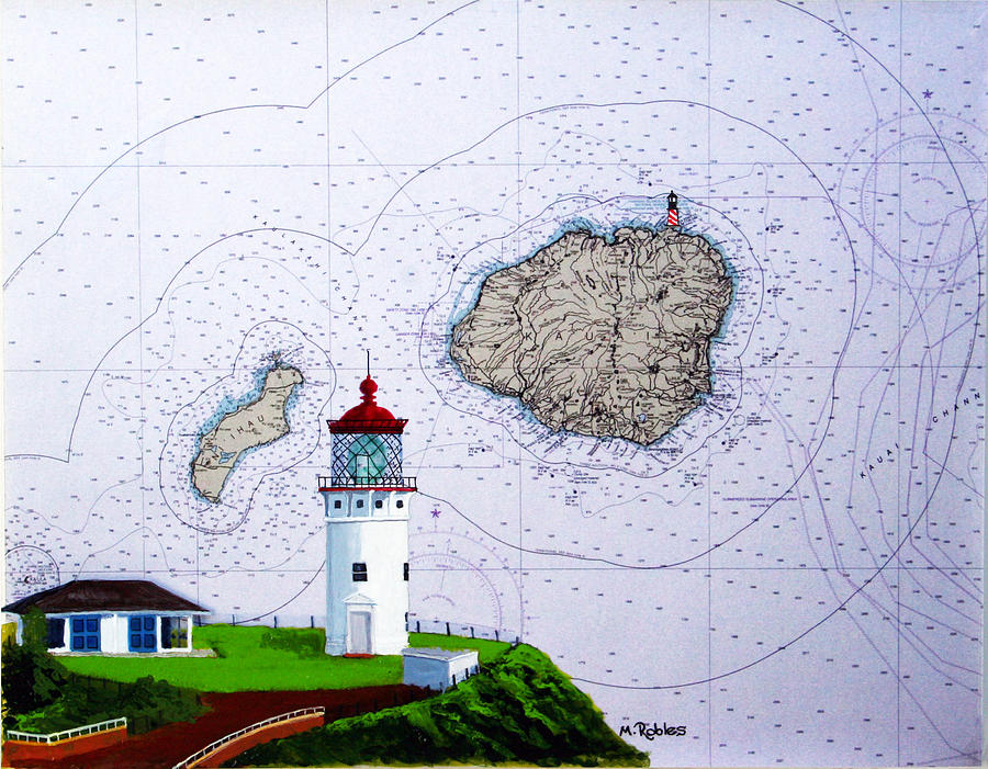 Kilauea Point Lighthouse on NOAA Chart Painting by Mike Robles