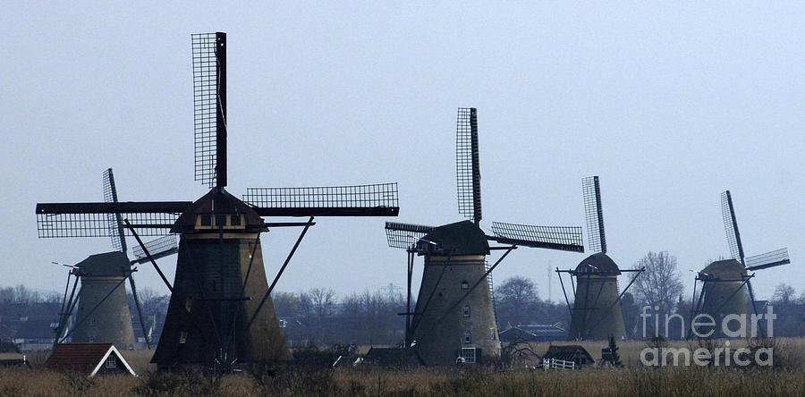 Landscape Photograph - Kinderdijk Windmills 2 by Bob Christopher