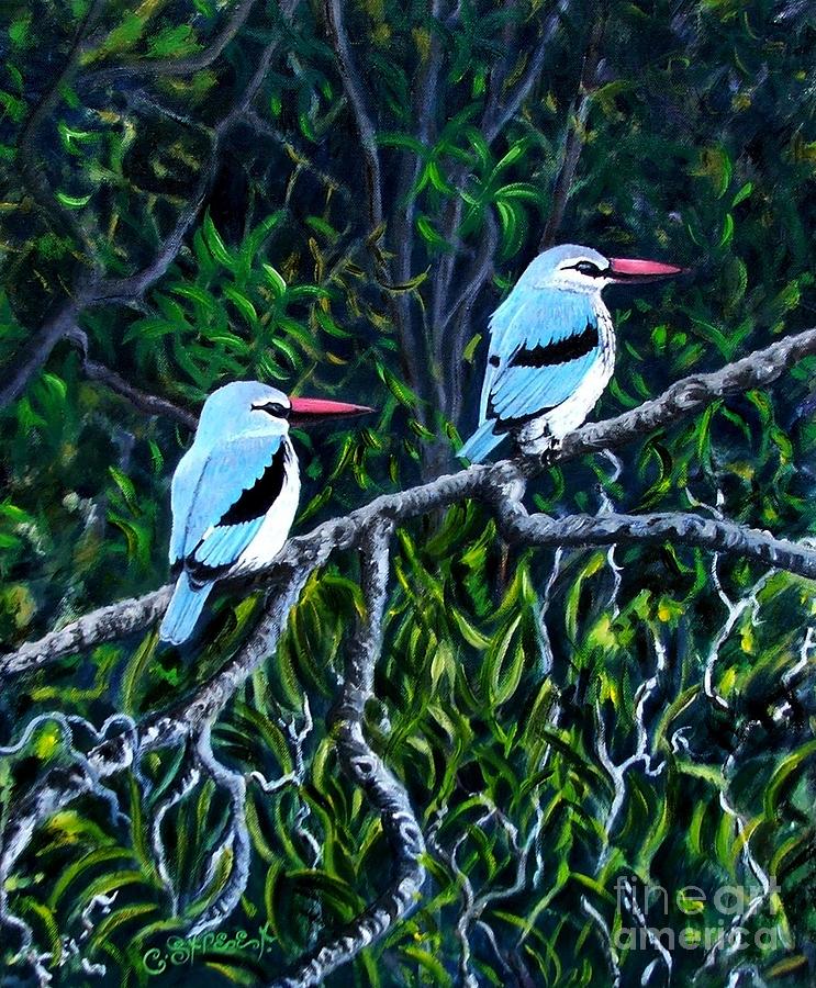 Bird Painting - Woodland Kingfisher by Caroline Street