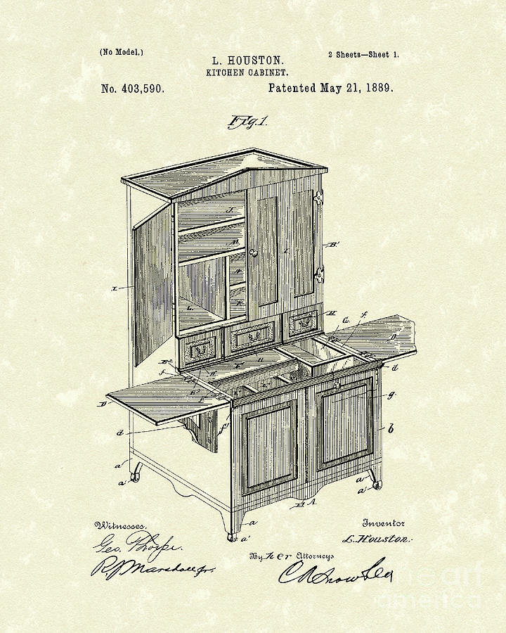 Kitchen Cabinet 1889 Patent Art Drawing by Prior Art Design