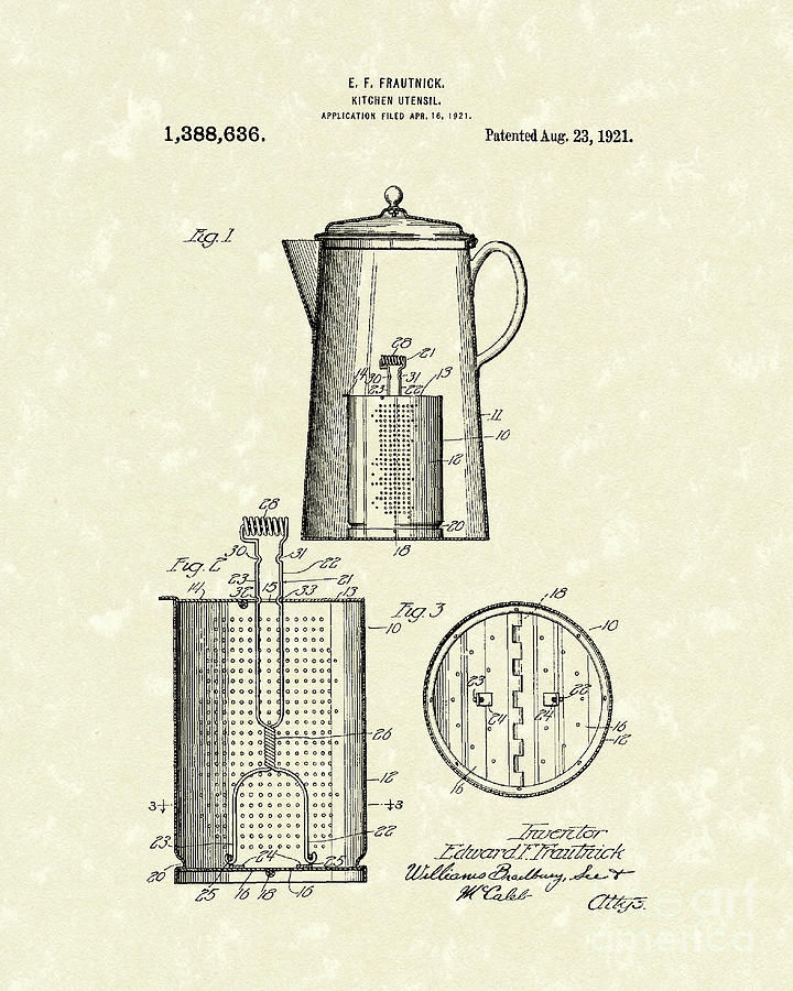 Kitchen Utensil 1921 Patent Art Drawing by Prior Art Design