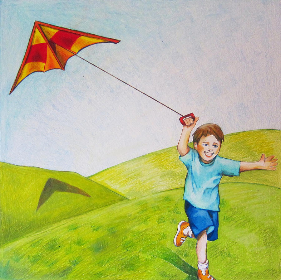 childs drawing of a boy flying a kite vector illustration   lineartestpilot 3110982  Stockfresh