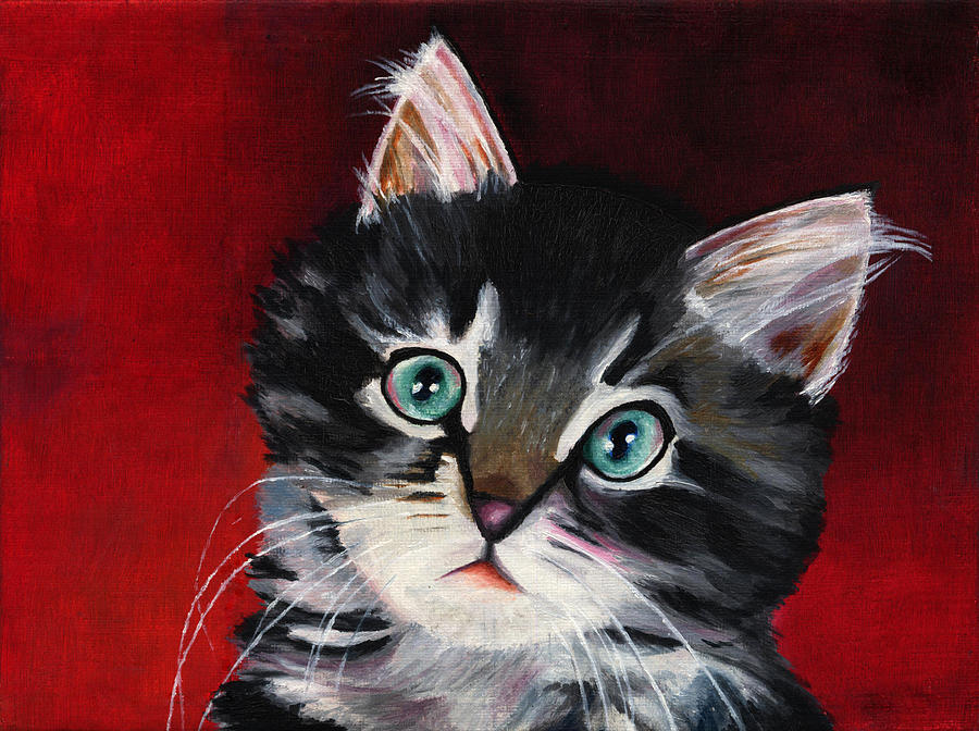 Kitten in Red Painting by Vic Ritchey