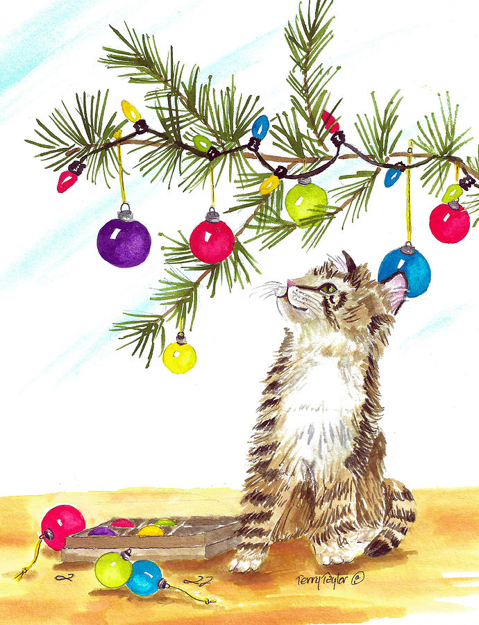 Kittens First Christmas Painting by Terry Taylor