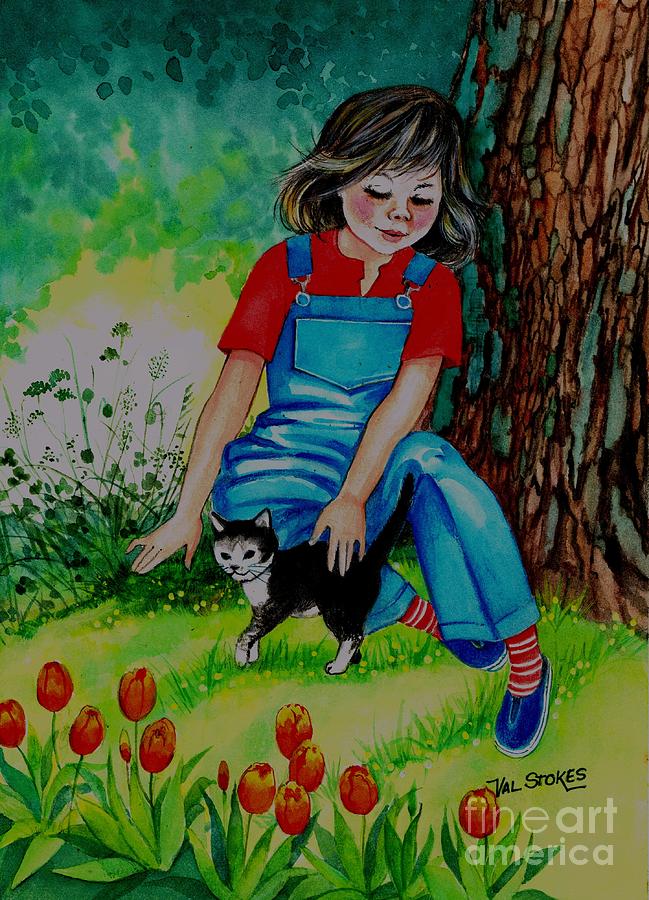 Tulip Painting - Kitty Pals by Val Stokes