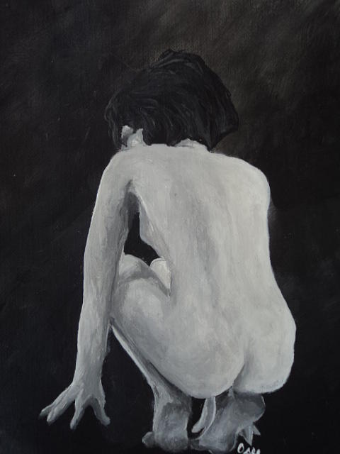 Black And White Painting - Kneeling Woman by Osee Koger