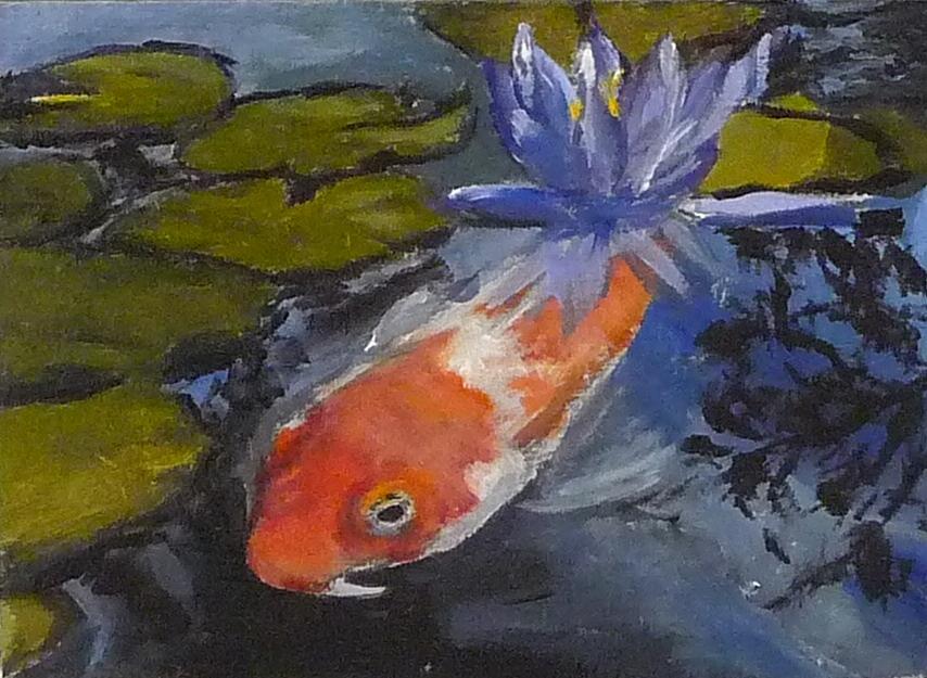 Koi and Lily Painting by Jessmyne Stephenson