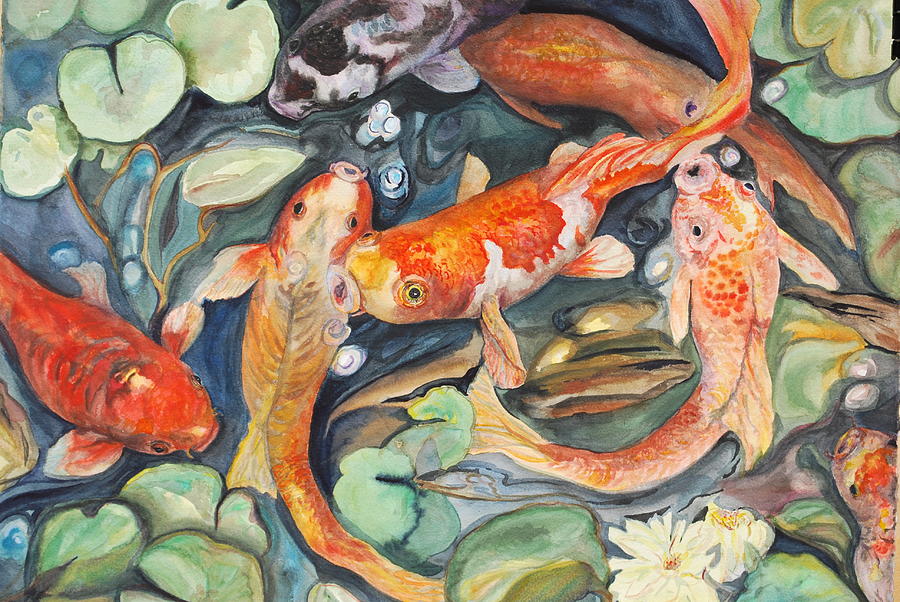 Koi Fish And Lilly Pads Painting By Phyllis Barrett Pixels