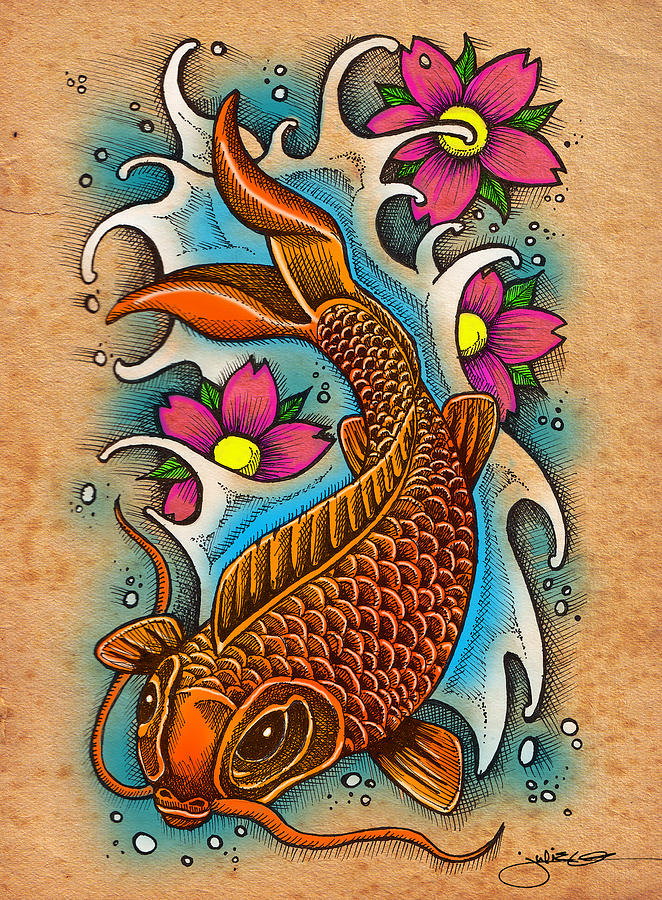 2 koi fish tattoo Grey chest dragon asian sleeve piece - ISBAGUS