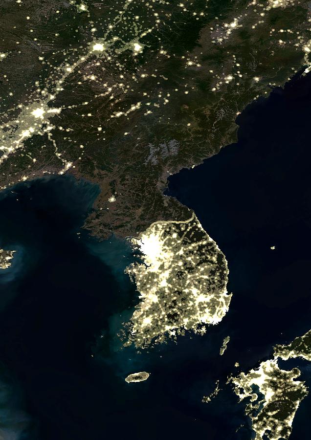 Korea At Night, Satellite Image Photograph by Planetobserver