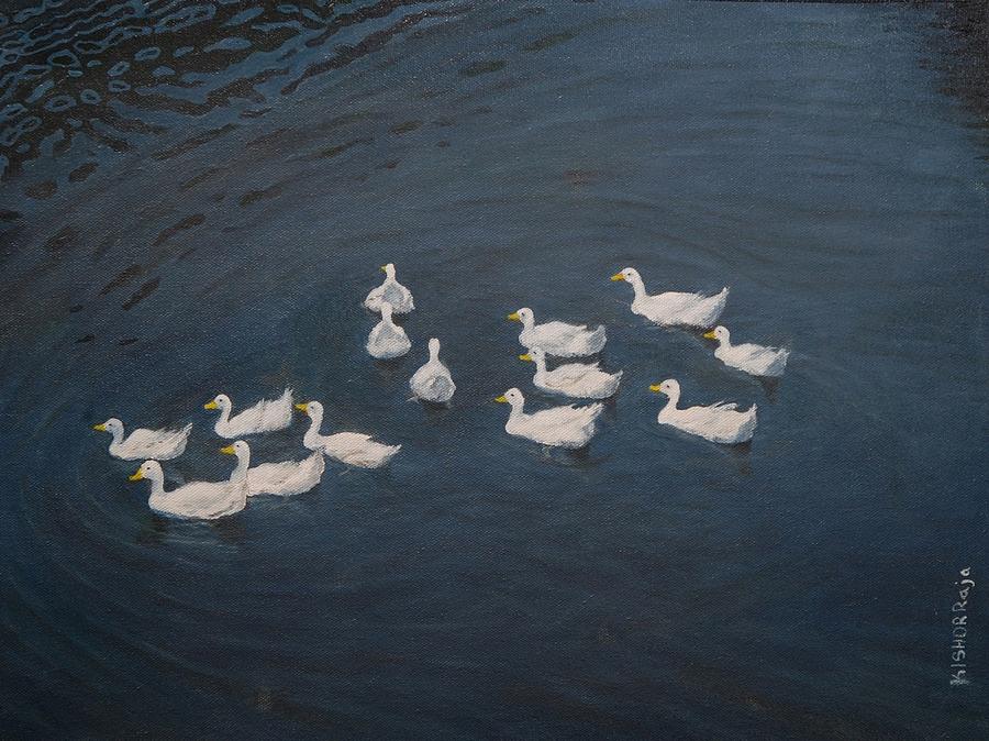 Swan Painting - KR 366 Swan in the lake by Kishor Raja