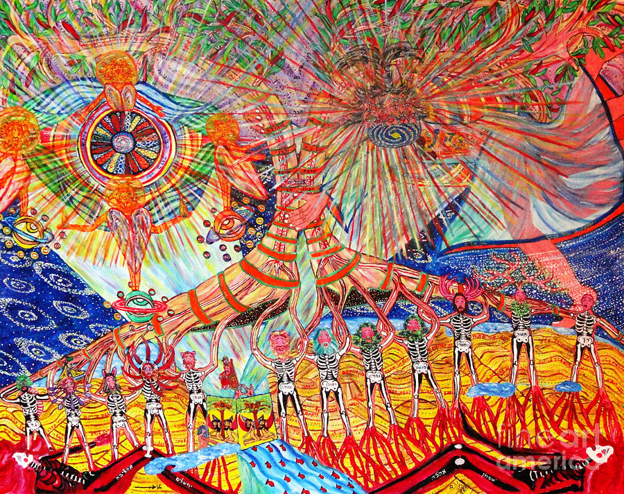 Ezekiel Painting - L-Ezekiels Brain Flotations and Rotations in the River of Time by Nahum HaLevi