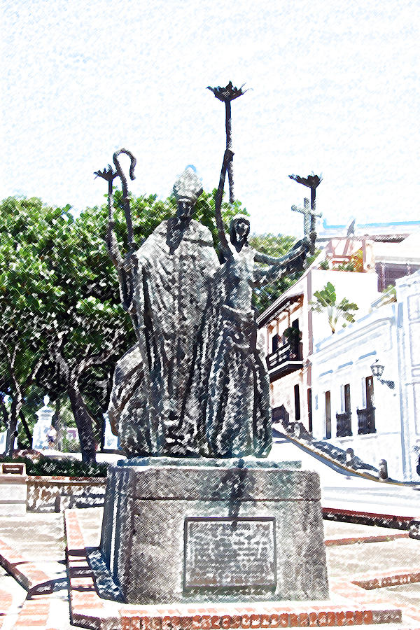 Landmark Digital Art - La Rogativa Sculpture Old San Juan Puerto Rico Colored Pencil by Shawn OBrien