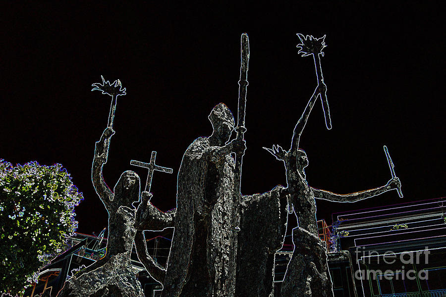 La Rogativa Statue Old San Juan Puerto Rico Glowing Edges Digital Art by Shawn OBrien