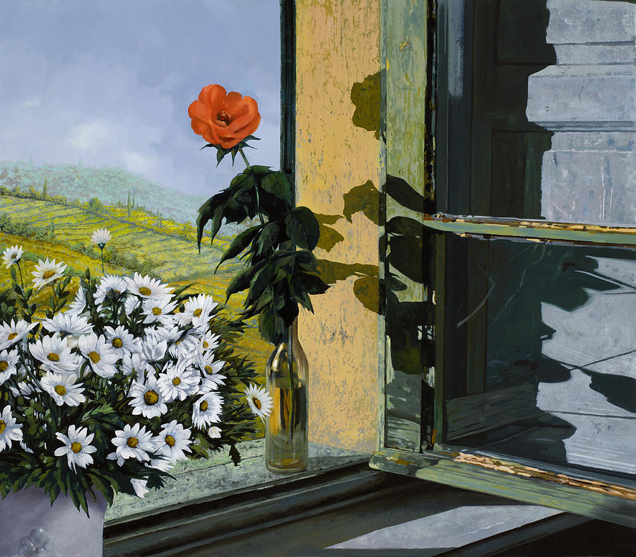 Landscape Painting - La Rosa Alla Finestra by Guido Borelli