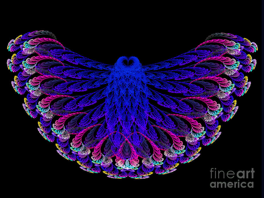Lacy Jewel Tone Fractal Flying Owl Digital Art by Andee Design