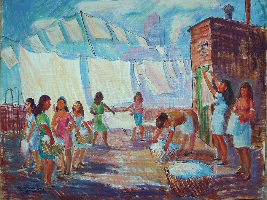 Spring Painting - Ladies and Laundry by Aileen Markowski