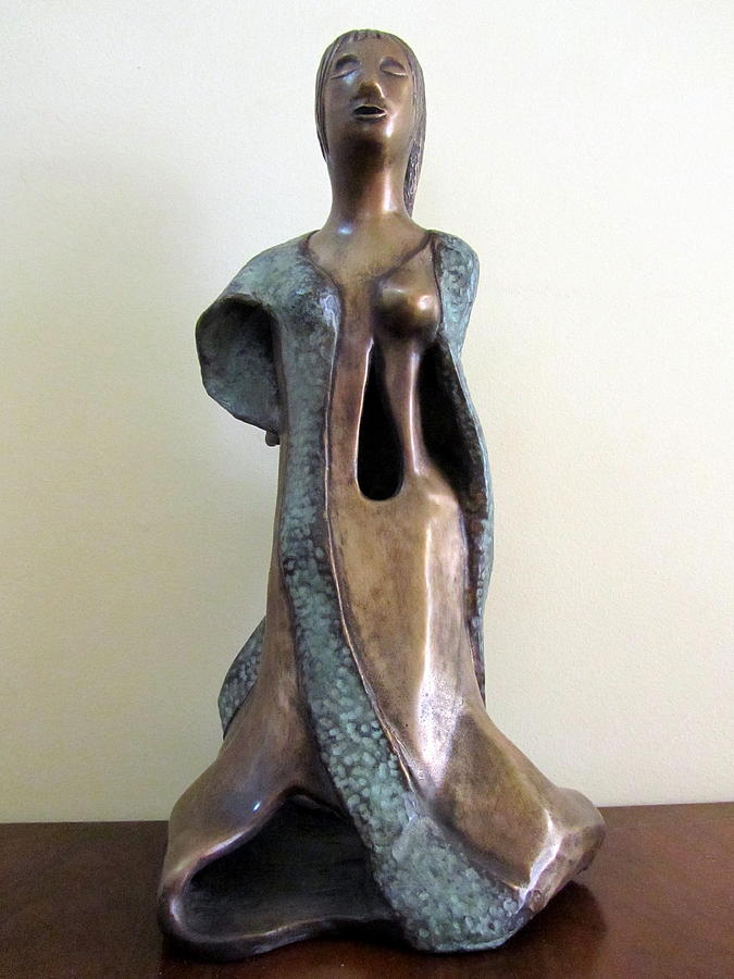 Lady Sculpture - Lady Godiva in a gown green bronze sculpture  by Rachel Hershkovitz