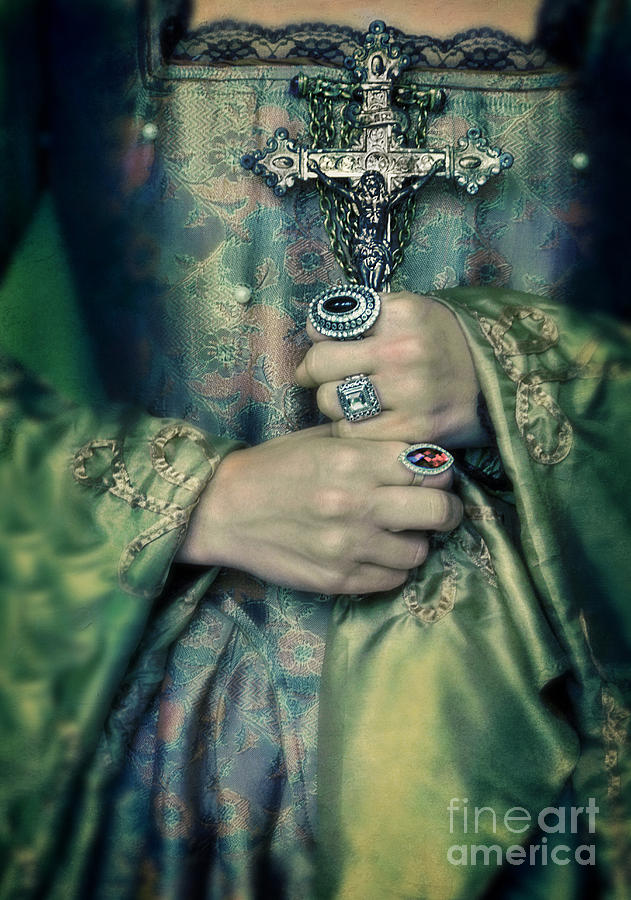 Lady in Tudor Gown with Crucifix Photograph by Jill Battaglia