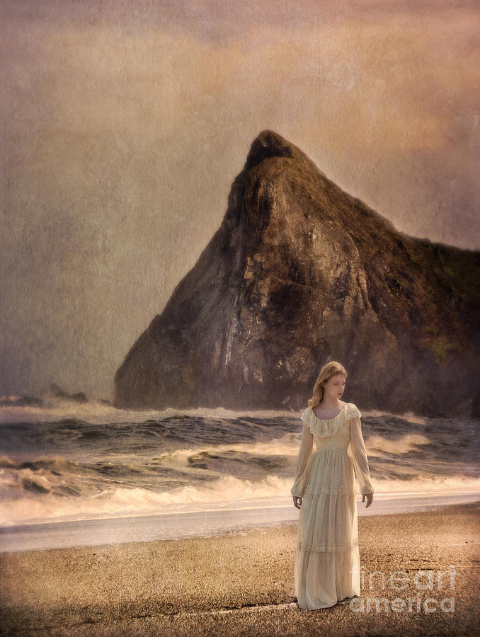 Lady in Vintage Gown Walking on the Beach Photograph by Jill Battaglia