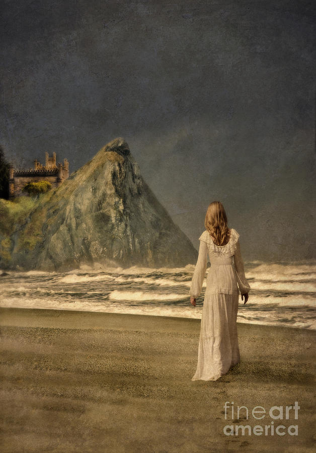 Lady in White on the Beach with Castle Above Photograph by Jill Battaglia