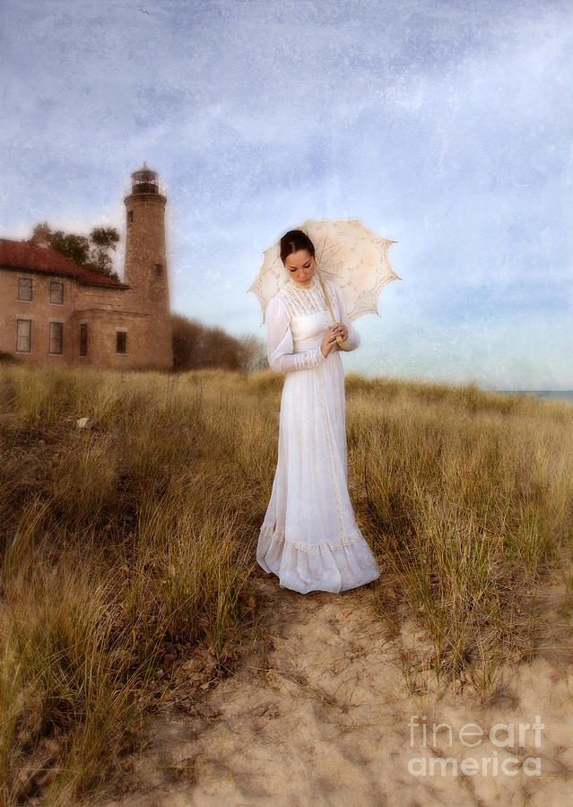 Lady in White with Parasol by the Sea Photograph by Jill Battaglia