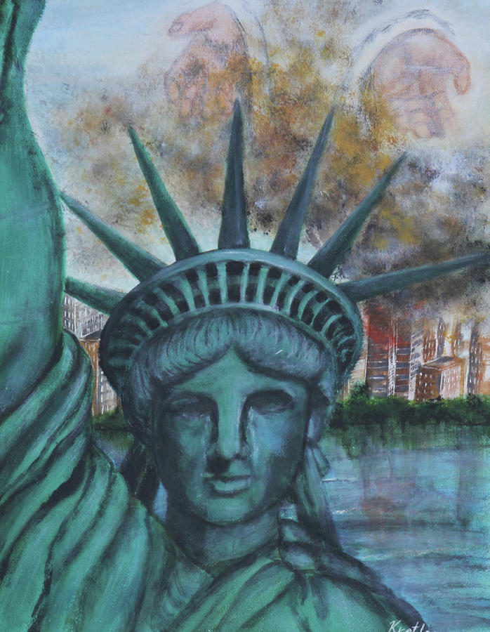 Statue Of Liberty Painting - Lady Liberty Cries by Pauline  Kretler