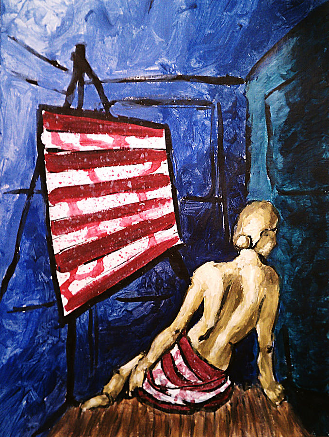 Lady Liberty Female Flag Figure Painting in Red Green Blue and Yellow Painting by M Zimmerman